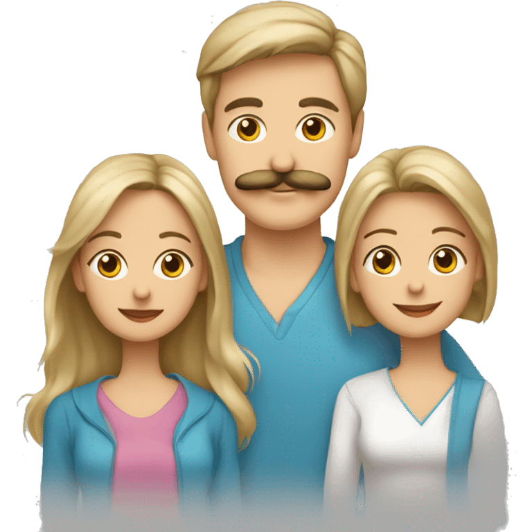 Familia de 3 personas madre rubia, hombre adolescente con bigote, mujer adolescente y un perro yorkshire emoji