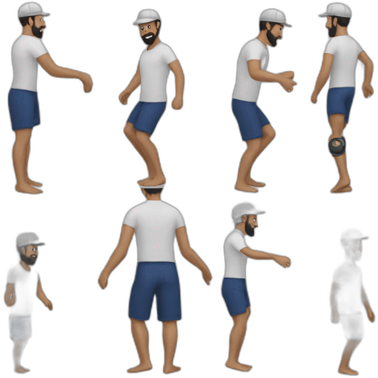 white man with black beard and cap dancing in short shorts emoji