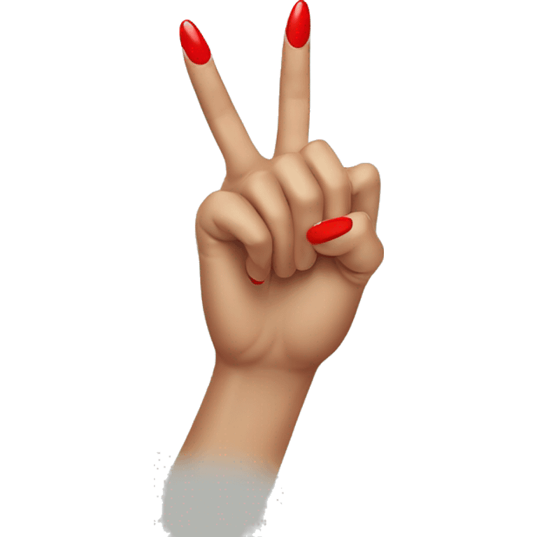 woman hand pointing index finger, red nail varnish. top of the hand is showing emoji