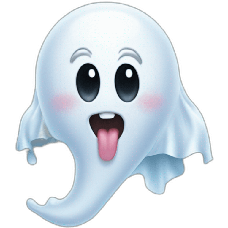 a funny little ghost who sticks out his tongue emoji