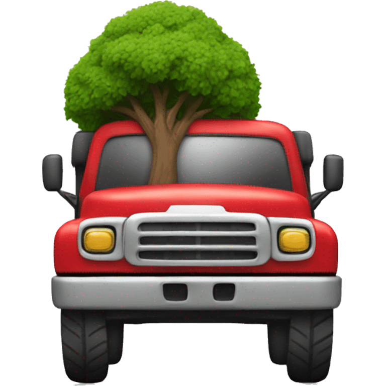 Red truck carrying a tree emoji