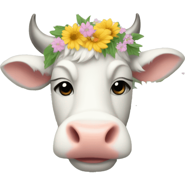 Fluffy cow with flowers emoji