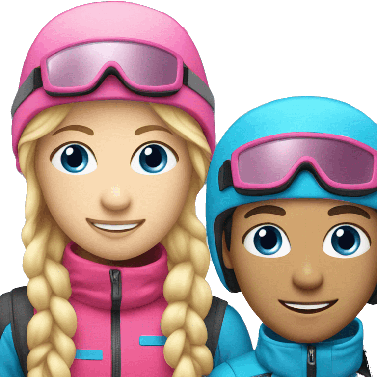 Skier boy and Skier girl with blonde hair and pink gear blue eyes  emoji