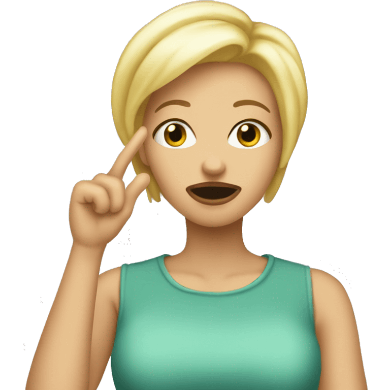 blonde woman with short hair making an whoopsie face after making a mistake with one hand over her mouth emoji