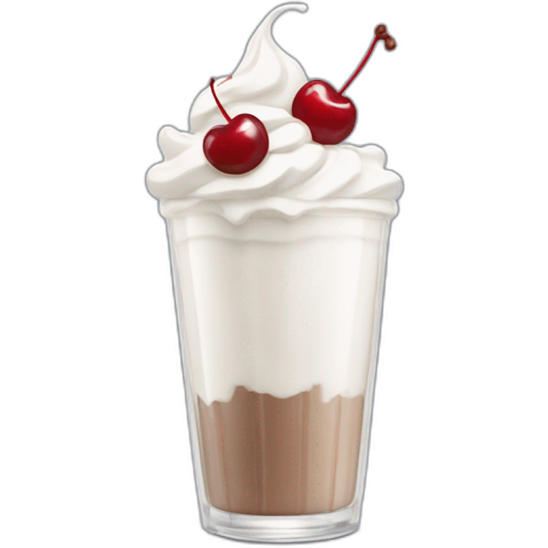 Milkshake white in a gla cup with whipped cream and a cherry on top emoji