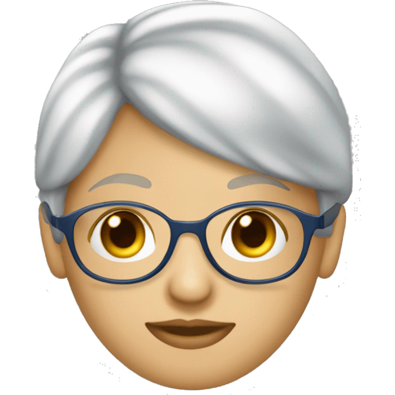 mujer rubia, pelo tomado , lentes aviador y polleros azul, joven   emoji