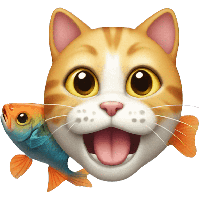 cute cat with fish in mouth emoji