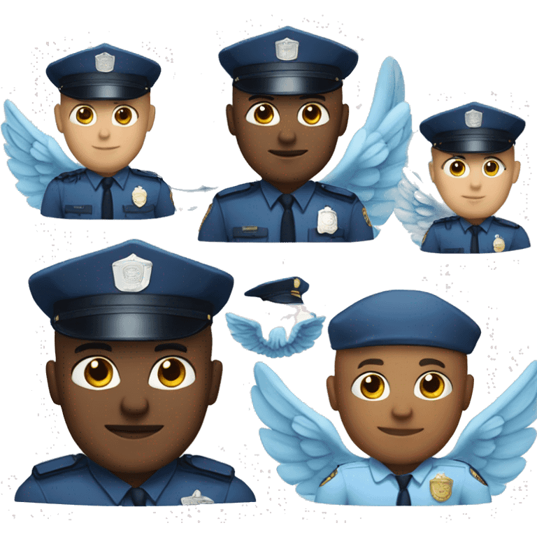 A WHITE Police man bald with blue uniform and cap with Big ANGEL WINGS emoji