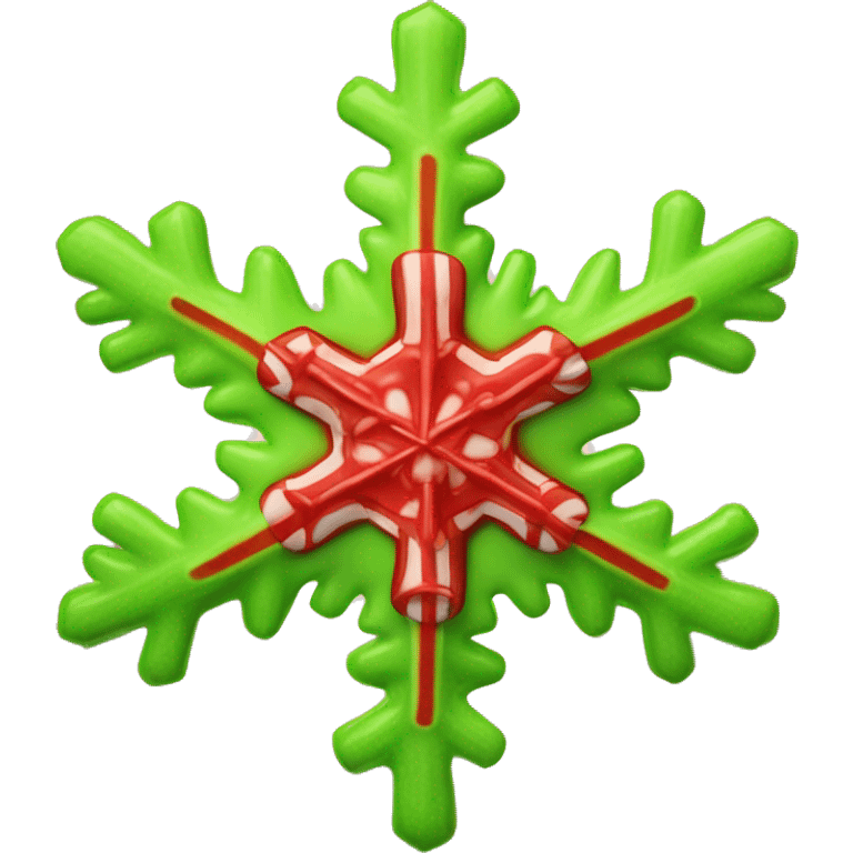 Realistic chartreuse green and candy apple red striped snowflake isolated.  emoji