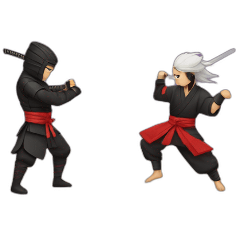 Dance battle between Ninja and Samurai emoji