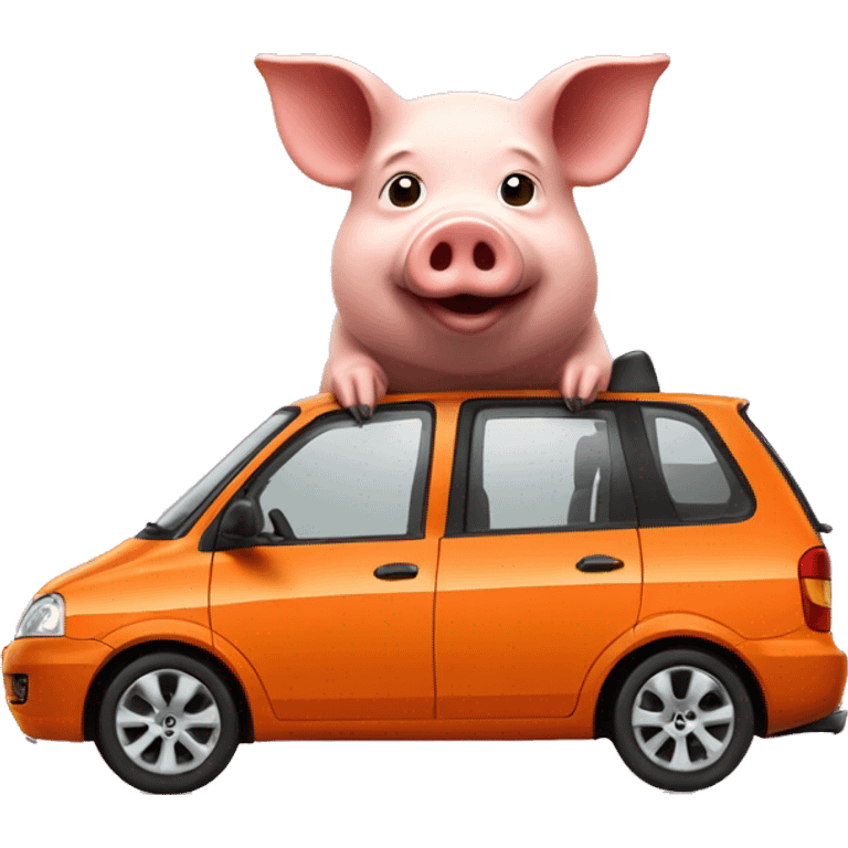 Pig driving orange mpv car emoji