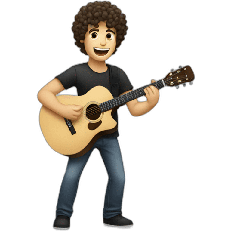 A caucasian guy with curly dark hair playing guitar and singing in concert emoji