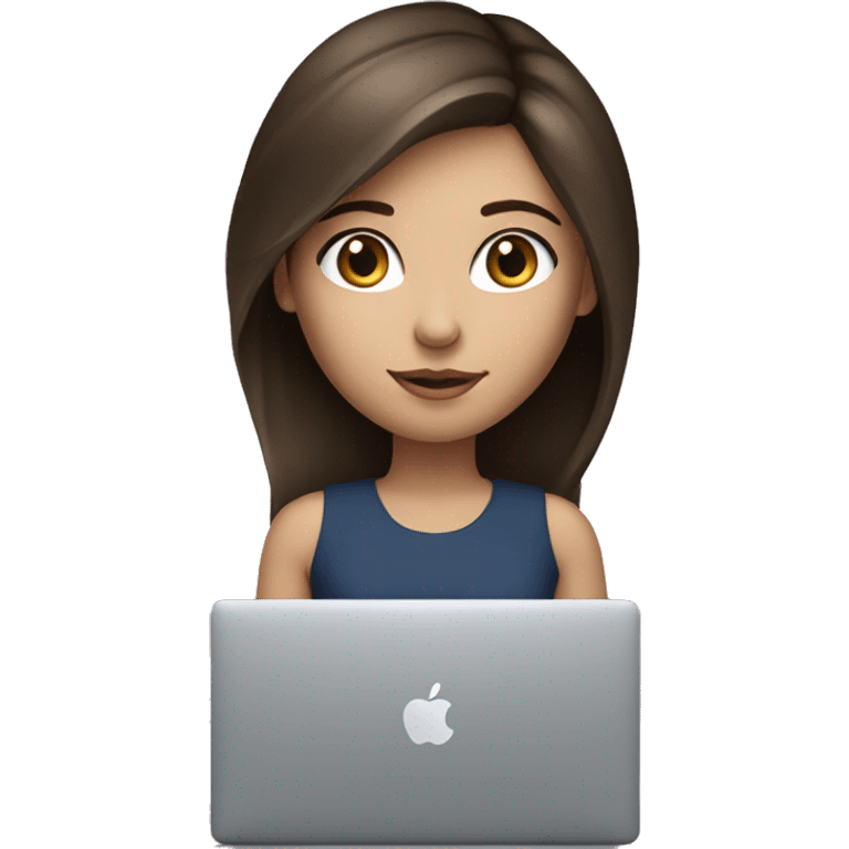 Brunette girl, fair skin, blue eyes, works on a MacBook emoji