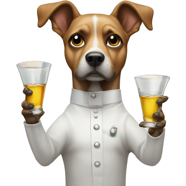 dog with Tequila "Maestro Dobel" en la mano y vistiendo de traj emoji