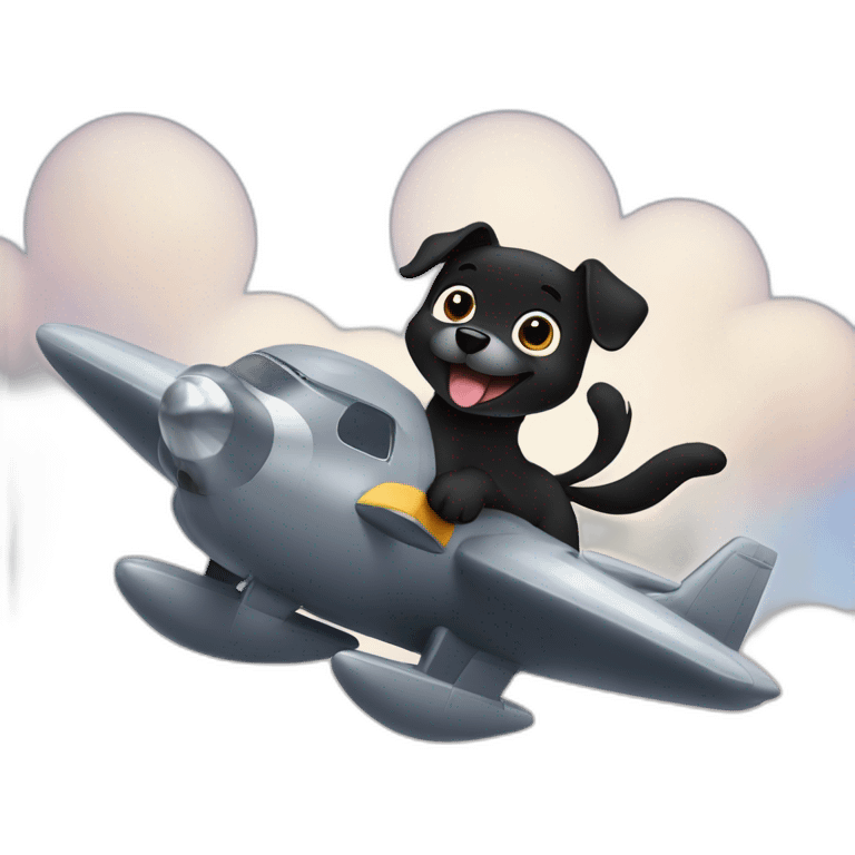 Cute black happy dog flying on a airplane emoji