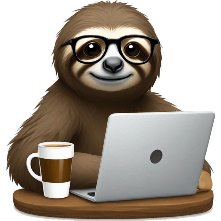 tired sloth wearing glasses with laptop and espresso tonic emoji