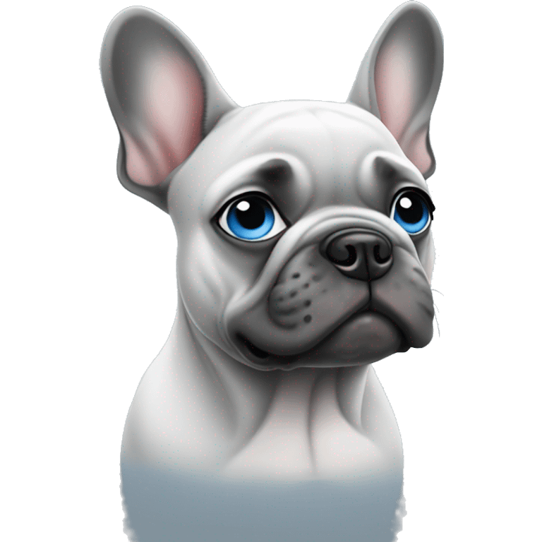 The French bulldog is a light gray monophonic with blue eyes emoji