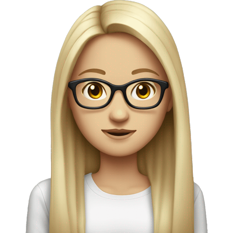 white girl with back straight long hair, brown eyes, glasses emoji