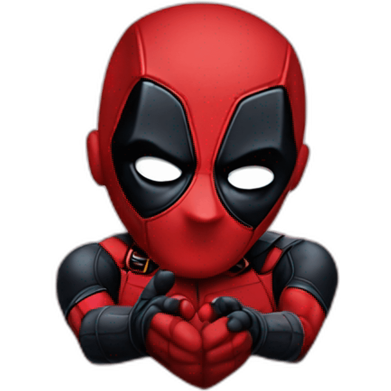 Deadpool making a heart with his hands emoji