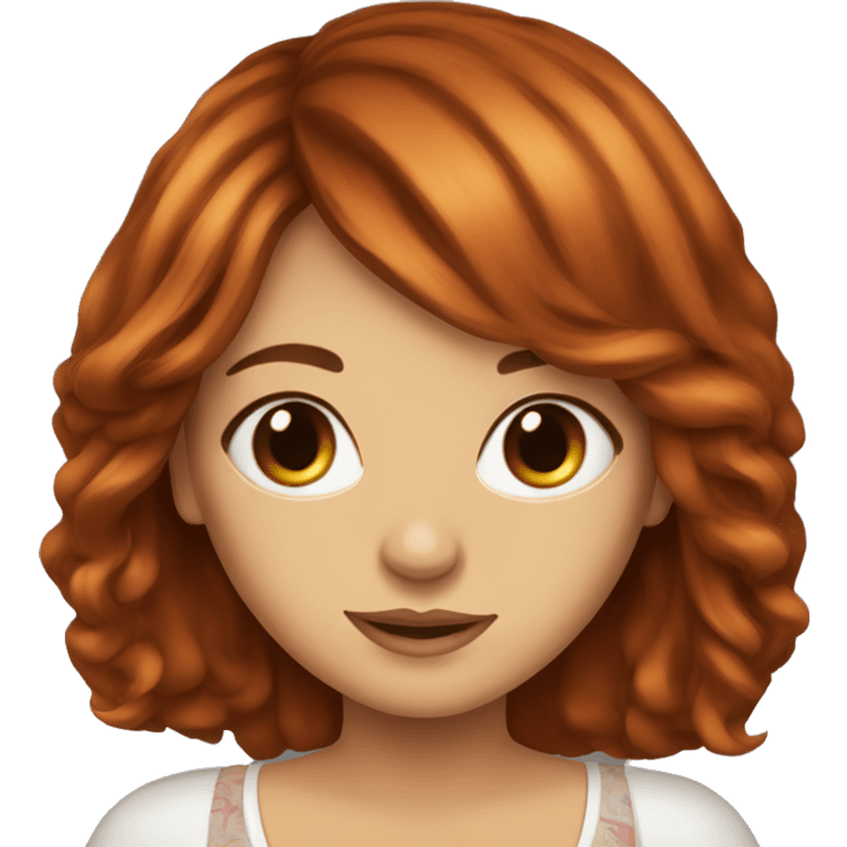 beautiful girl with long red brown hair and curtain bangs emoji