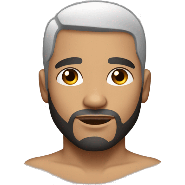 black hair white man with bob haircut and tattoo on bare chest in the center emoji