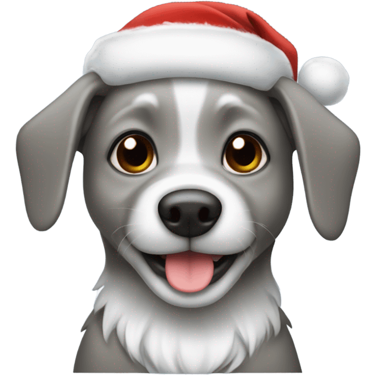 cute small grey dog wearing santa hat emoji