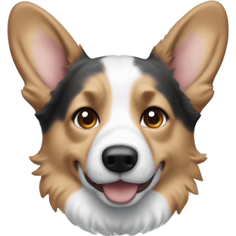 Merle corgi with tan points, a half white face and blue eyes emoji