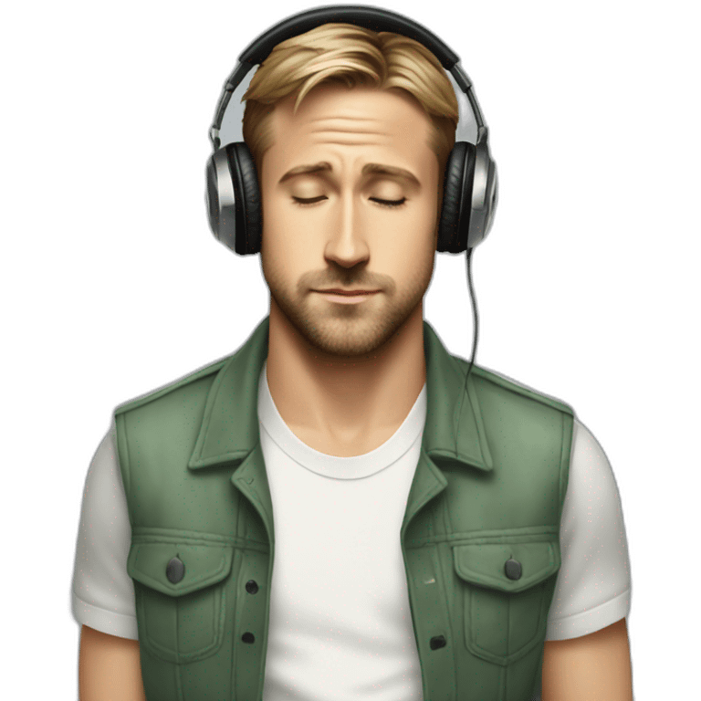 Ryan Gosling wearing headphones with his eyes closed emoji