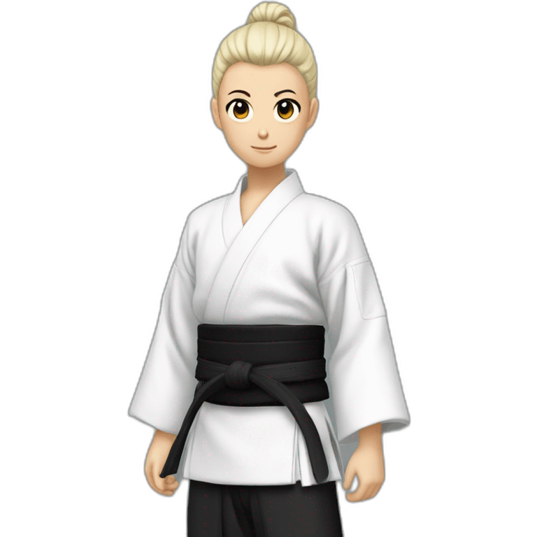 aikido stand up no hat black hakama whiet jacket white very short hairhair emoji