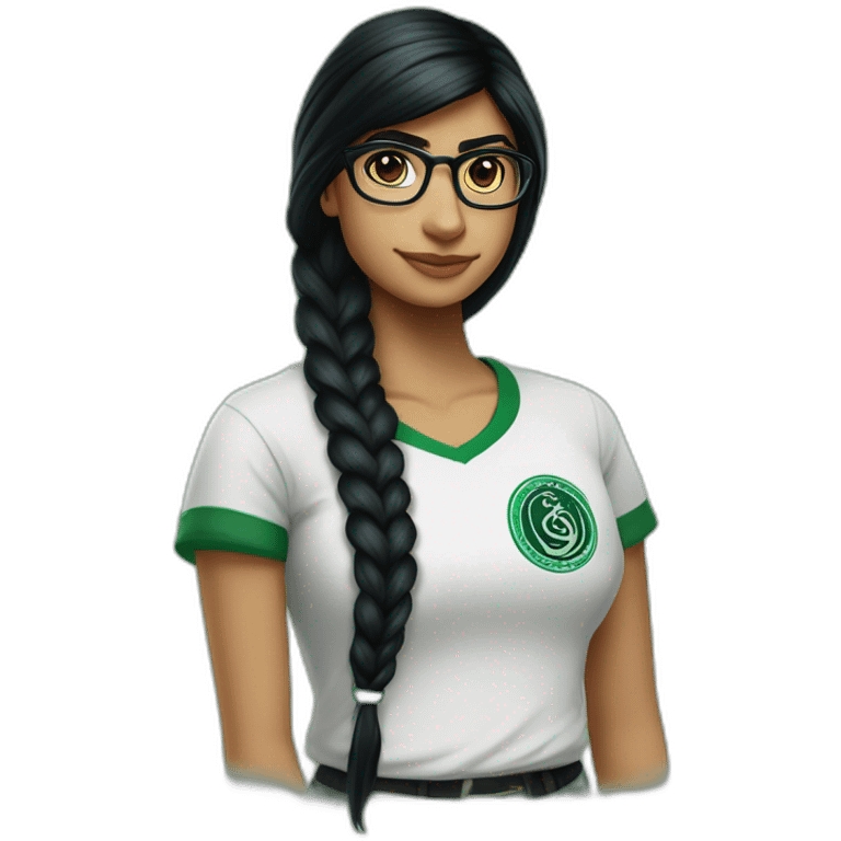 Mia Khalifa black braid white tshirt green sleeves slytherin emblem emoji