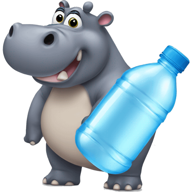 Hippo drinking a water bottle emoji