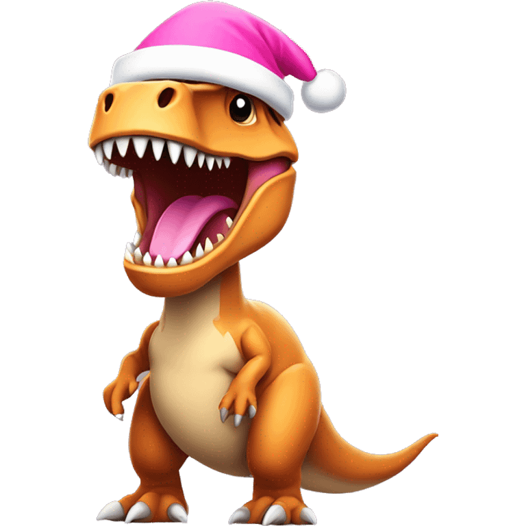 T-rex wearing a pink santa hat emoji