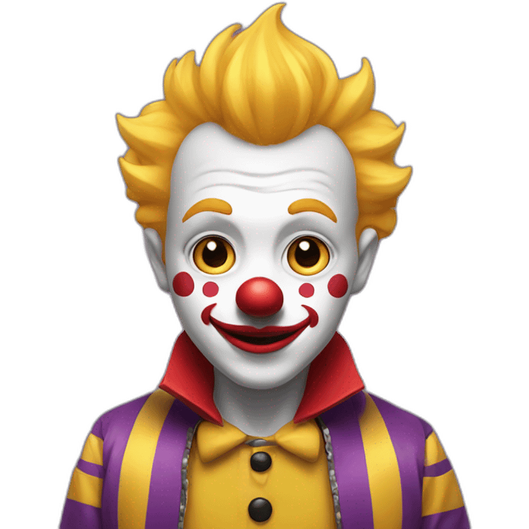 boy clown with yellow hair, white complexion with huge red cheeks, arched black eyebrows, and purple jacket emoji