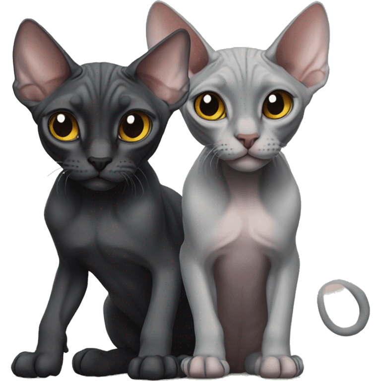 Two sphynx cats one gray one black emoji