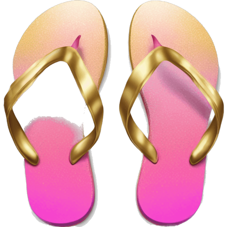 Realistic metallic gold and pink gradient pair of summer flip flops isolated. emoji