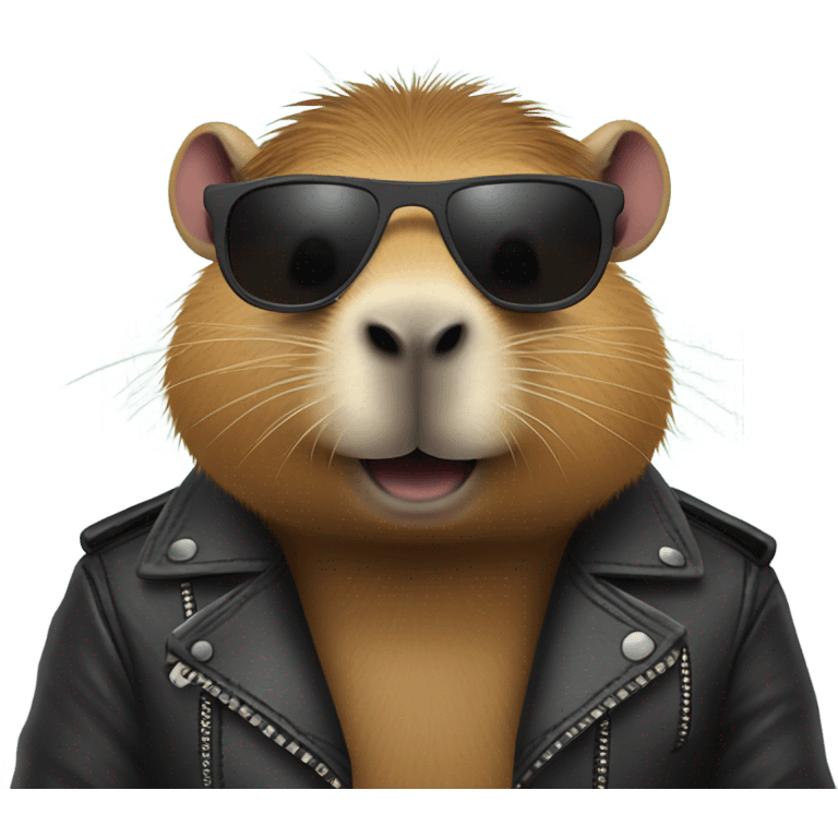 Capybara wearing a leather jacket and shades emoji