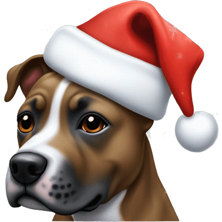 brindle staffy dog wearing  christmas hat emoji