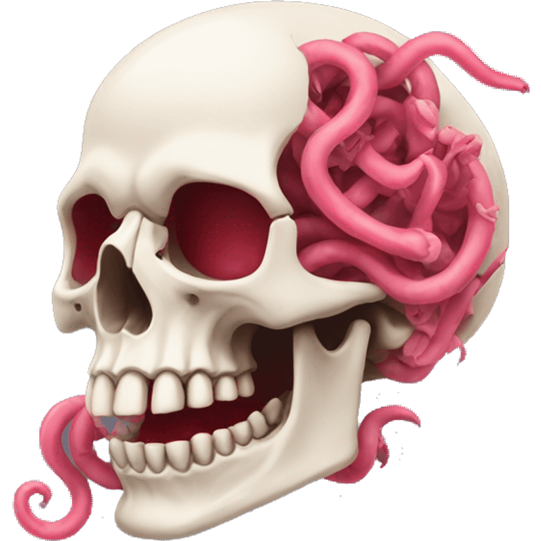 Skull with pink and red  worms on top emoji