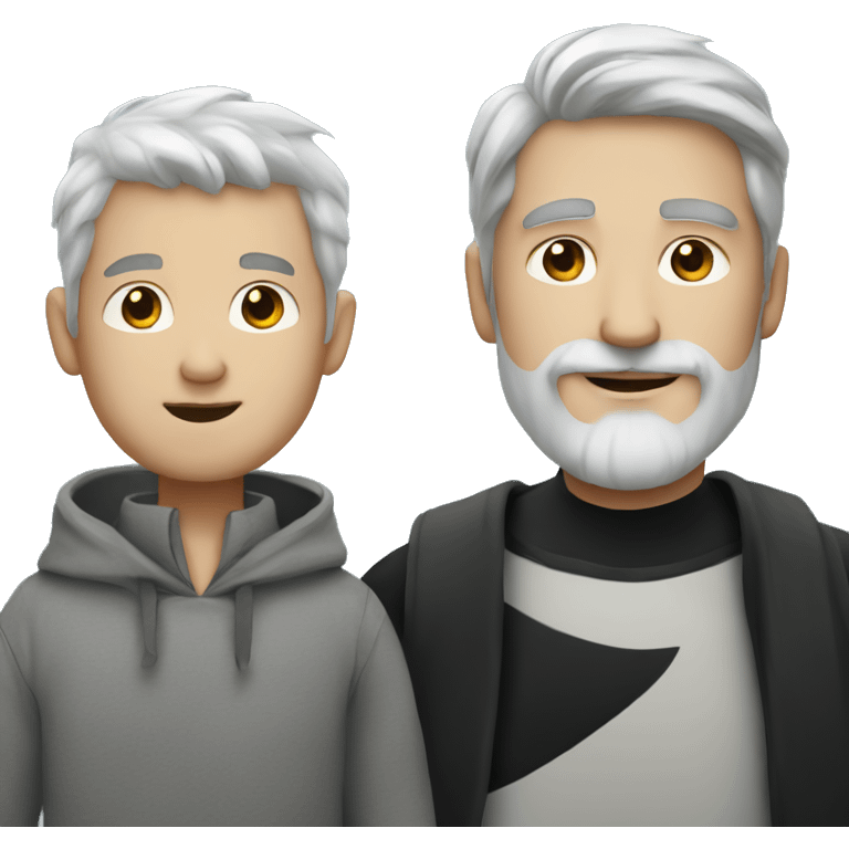 a white man, with beard and grey hair, with its son dressed as a panda  emoji