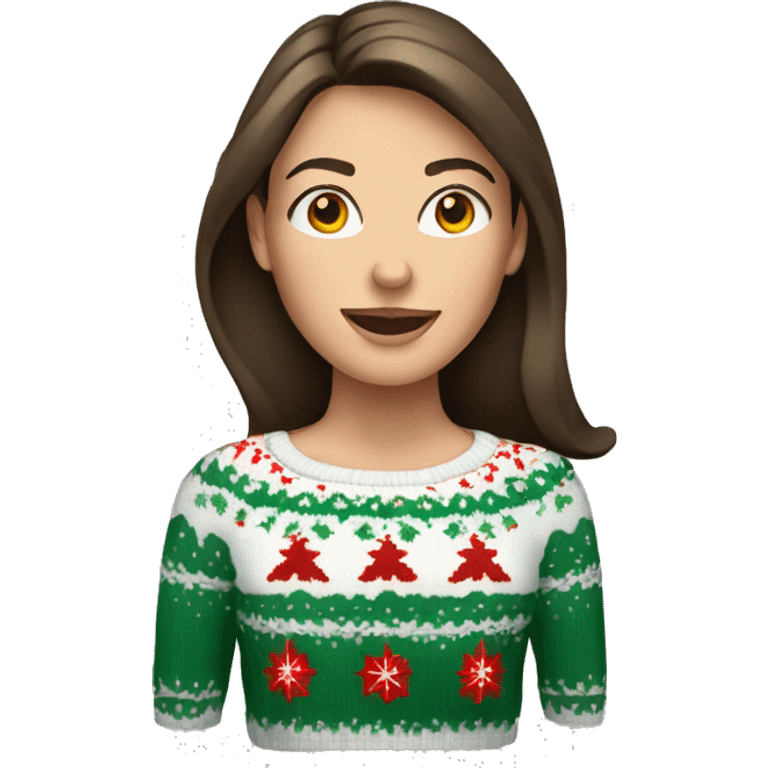 brunette caucasian women in a christmas sweater  emoji