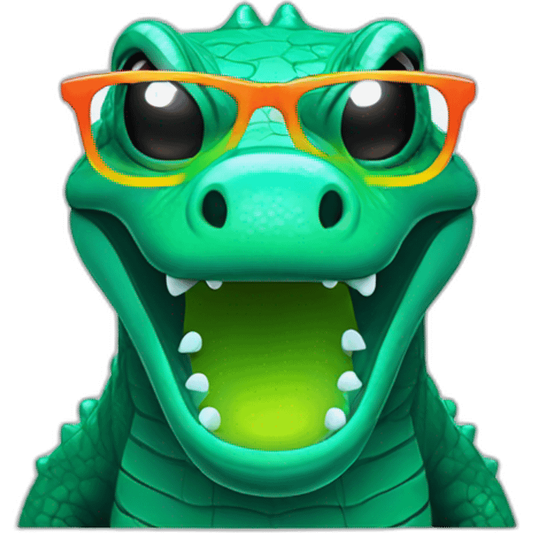 Neon Crocodile with glasses emoji