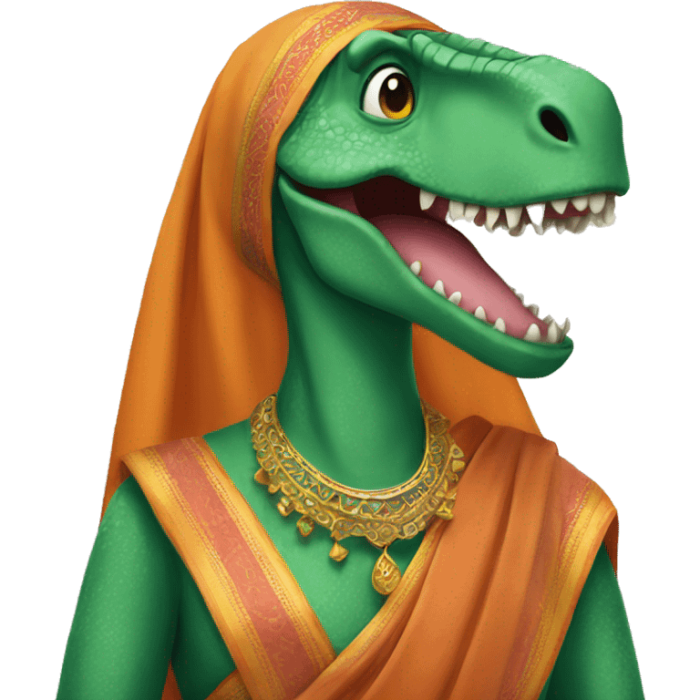 dinosaur wearing a sari emoji