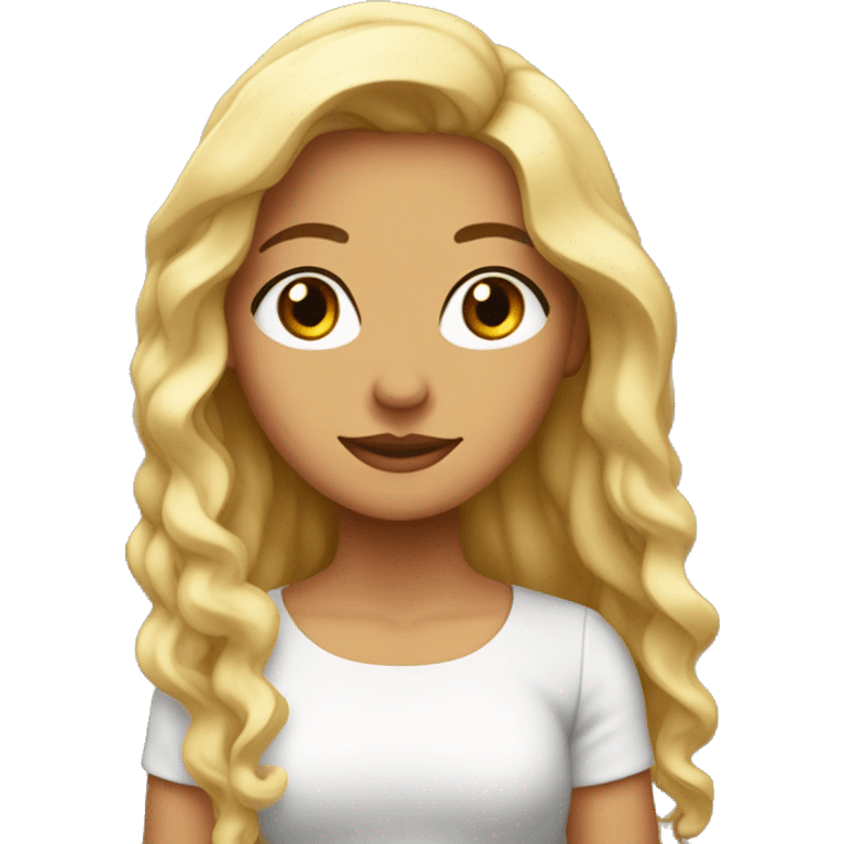 Chica blanca, con pelo largo y ondulado, ojos marro emoji