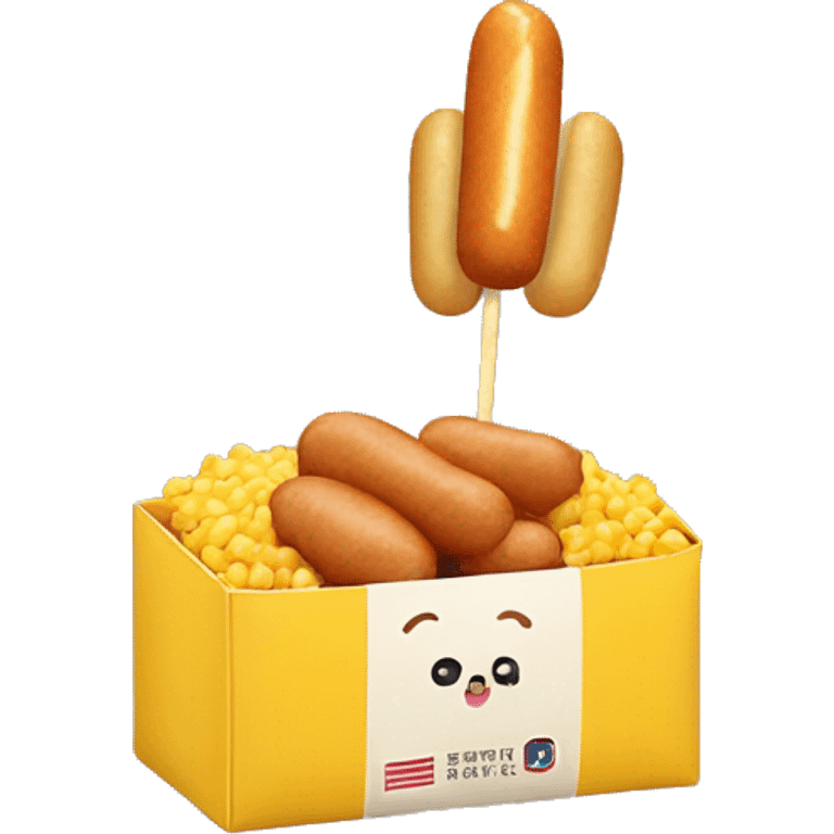 Korean corn dog with mini potatos on it and it’s in a cute little yellow box emoji