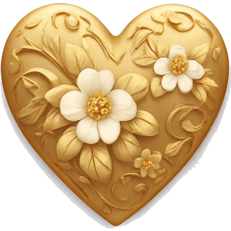 Golden heart with a floral pattern on it  emoji