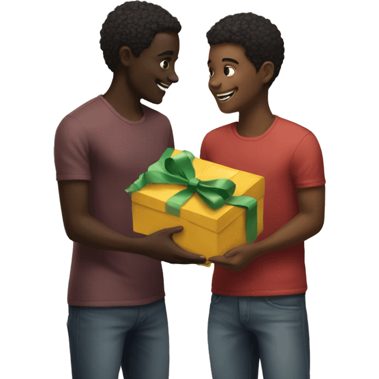 two black skinned friends exchanging gifts emoji