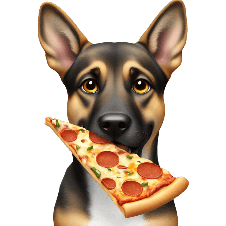 Military dog eating a pizza emoji