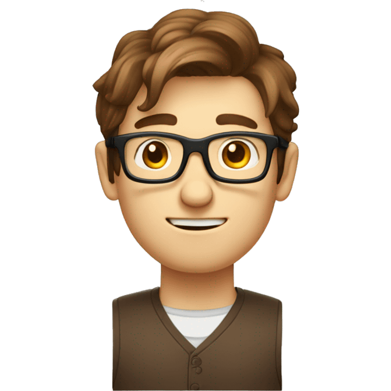 a cartoony cuboid looking nerd guy with brown hair and round glasses emoji