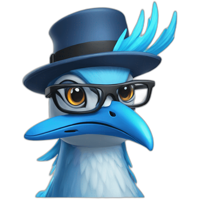 Crazy funny Cyberpunk Articuno head with beautiful smile wearing glasses and hat emoji