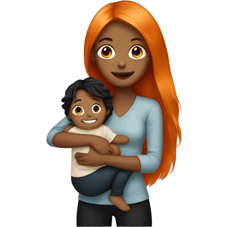 Girl with long orange hair holding baby boy with black hair  emoji